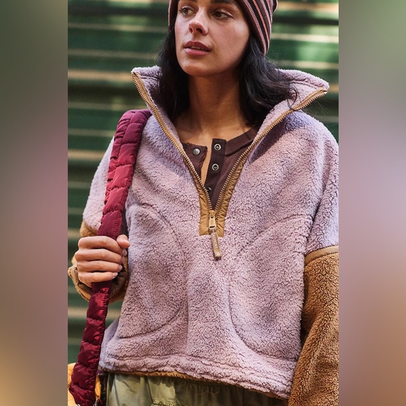 NWT FREE PEOPLE MOVEMENT Mountain High Logo Half Zip Fleece | Mauve/Twig $198 - Picture 3 of 9